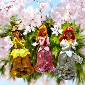 Disney Princess Belle, Sleeping Beauty,Ariel 3 - Yellow, Pink, White.Glass Bells